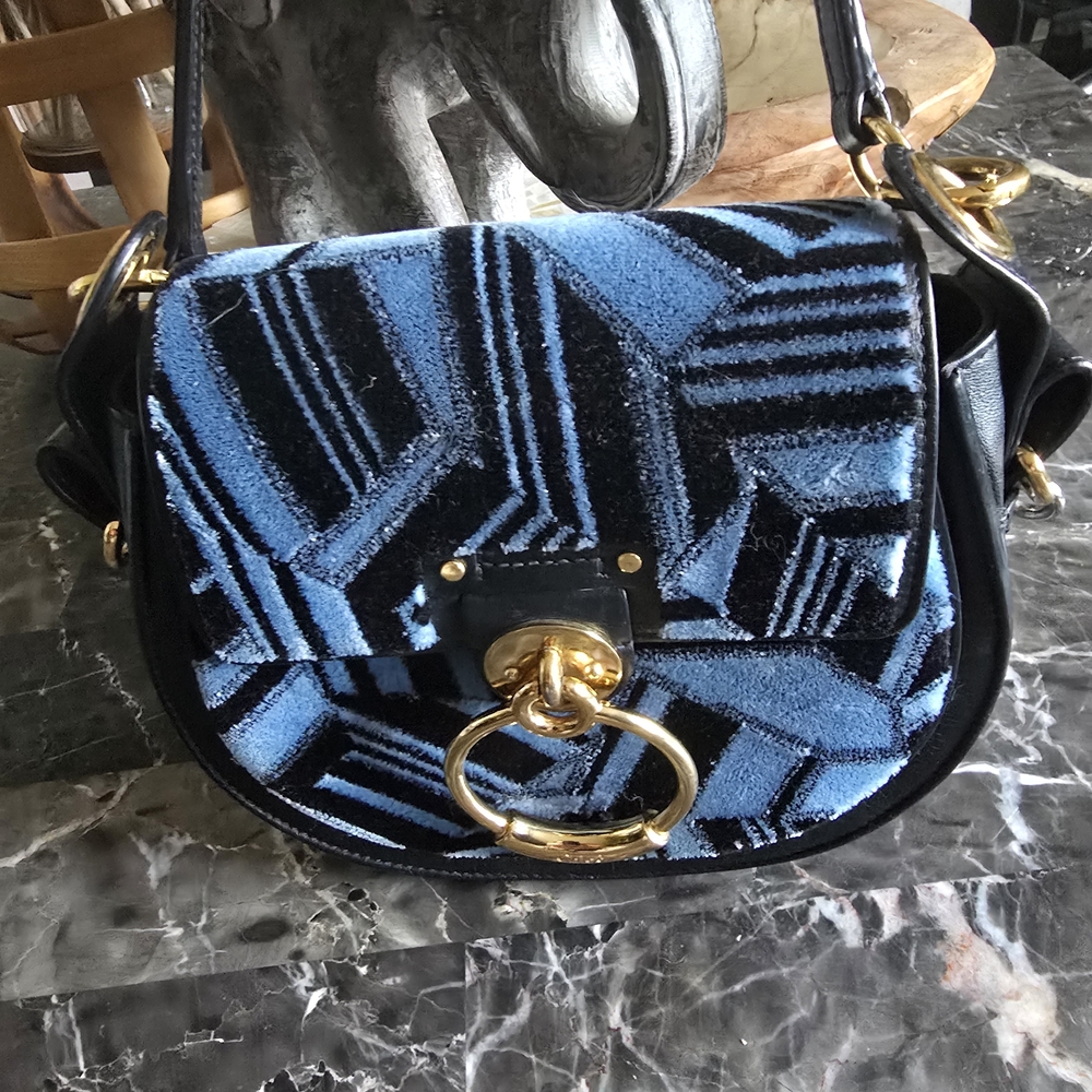 Chloe Blue and Black Crossbody Bag with Gold Accents